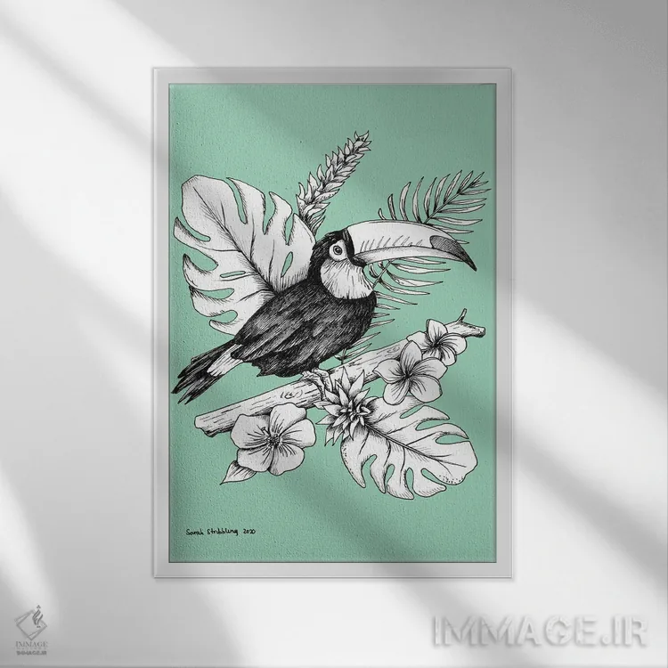 تابلو دکوراتیو توکان اثر سارا استریبلینگ - نمای قابدار سفید