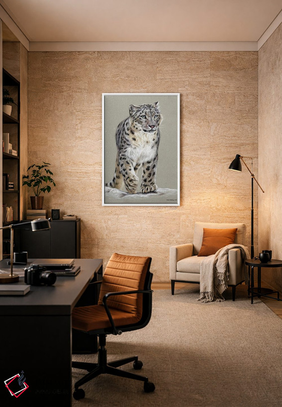 تابلو دکوراتیو نقاشی پاستل پلنگ برفی اثر سارا استریبلینگ - D6W