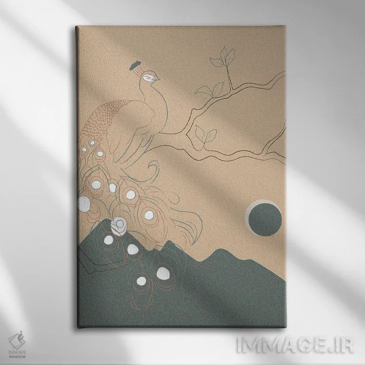 تابلو مینیمال هنر ژاپنی: طاووس روی درخت اثر سابرینا بالبوئنا - نمای روبهرو روی دیوار