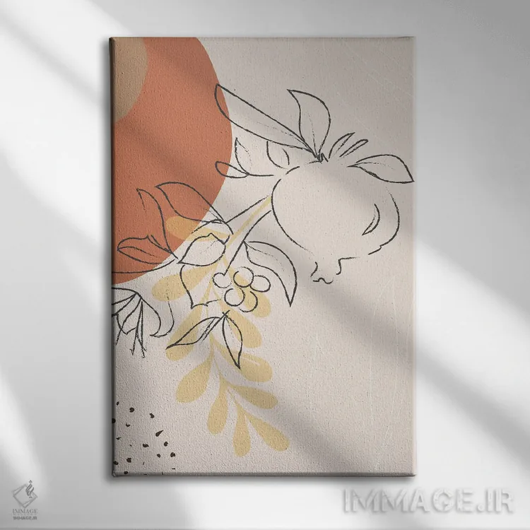 تابلو مینیمال شاخه میوه های استوایی و اشکال انتزاعی اثر سابرینا بالبوئنا - نمای روبهرو روی دیوار