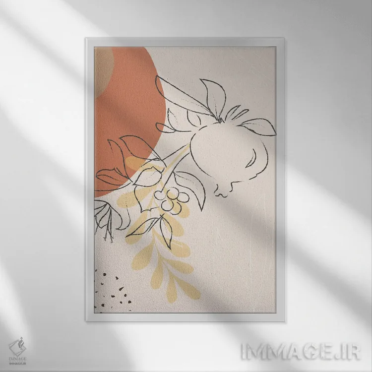تابلو مینیمال شاخه میوه های استوایی و اشکال انتزاعی اثر سابرینا بالبوئنا - نمای قابدار سفید