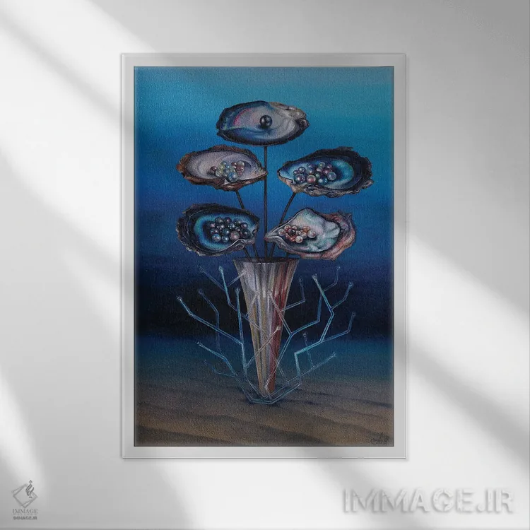تابلو دکوراتیو دسته گل برای پری دریایی اثر آنا شابالوا - نمای قابدار سفید