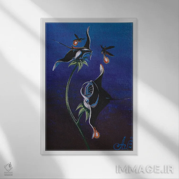 تابلو دکوراتیو گل های سفره ماهی اثر آنا شابالوا - نمای قابدار سفید