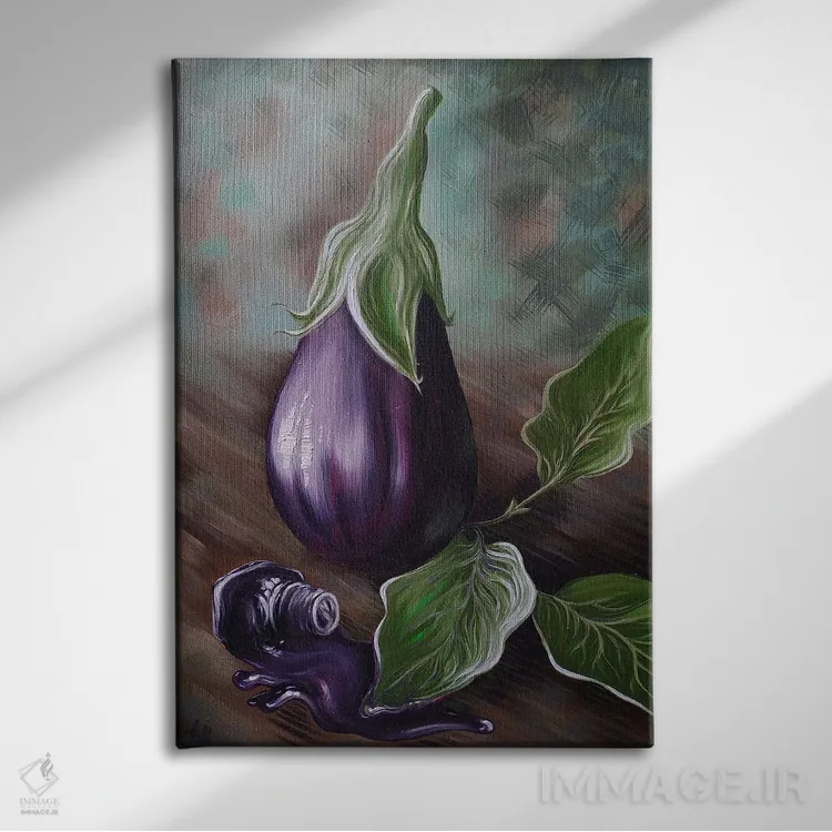 تابلو دکوراتیو بادمجان و مرکب اثر آنا شابالوا - نمای روبهرو روی دیوار