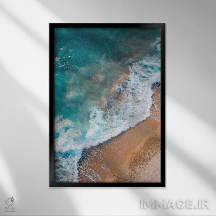 تابلو دکوراتیو امواج در ساحل گرمسیری کالیفرنیا اثر مایکل شاور - نمای قابدار مشکی