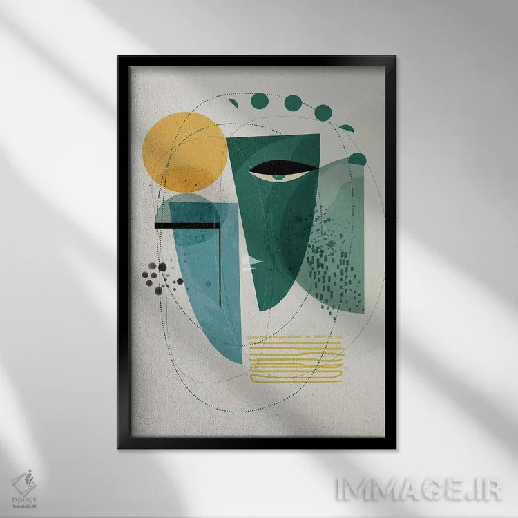 تابلو انتزاعی جزیره زمرباور اثر هنر و تصویرسازی سول کاری - نمای قابدار مشکی
