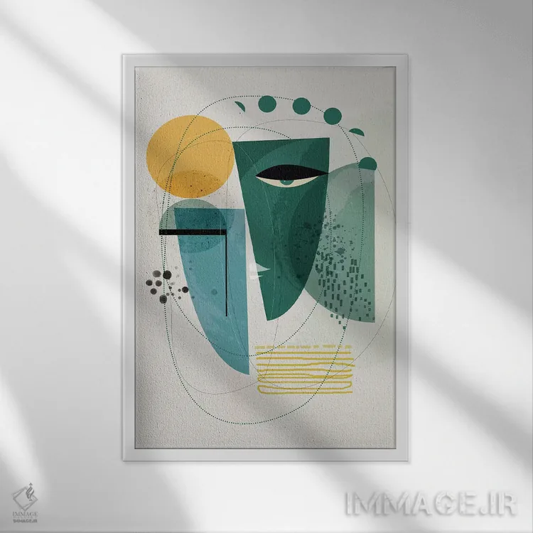 تابلو انتزاعی جزیره زمرباور اثر هنر و تصویرسازی سول کاری - نمای قابدار سفید