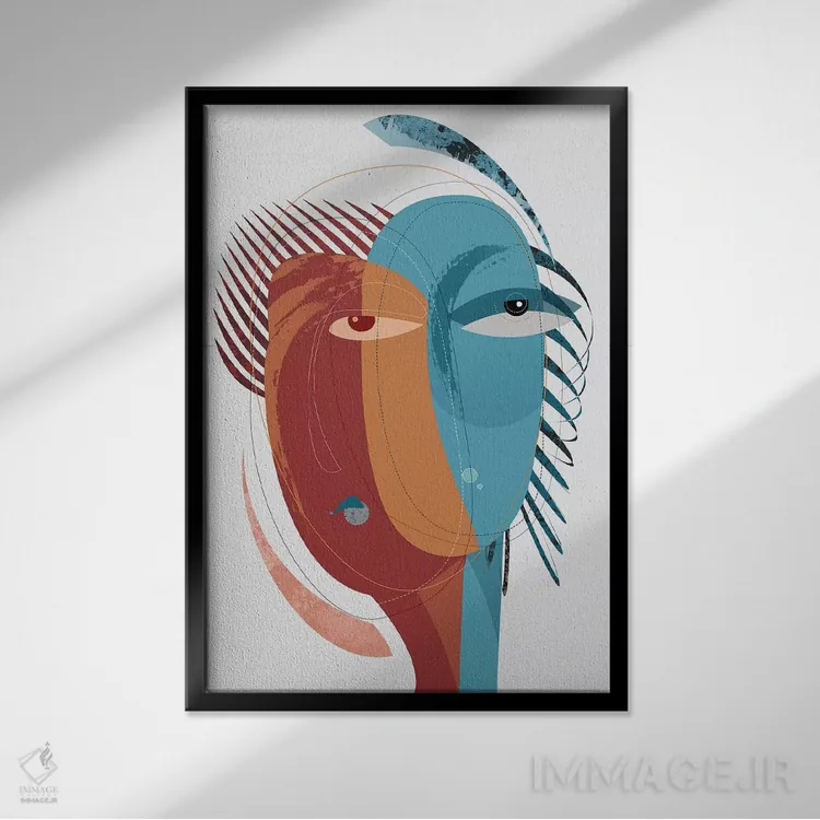 تابلو انتزاعی آتش و یخ اثر هنر و تصویرسازی سول کاری - نمای قابدار مشکی