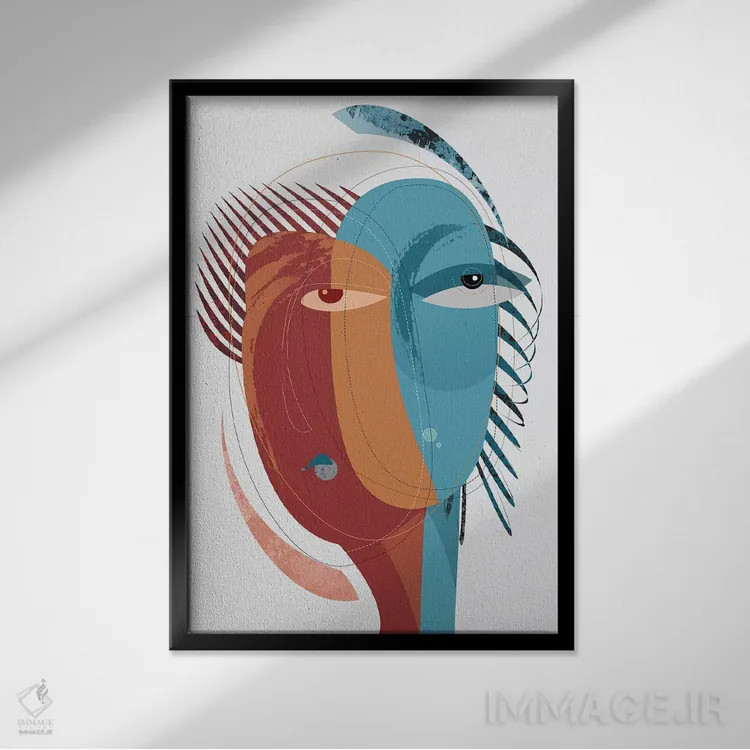 تابلو انتزاعی آتش و یخ اثر هنر و تصویرسازی سول کاری - نمای قابدار مشکی