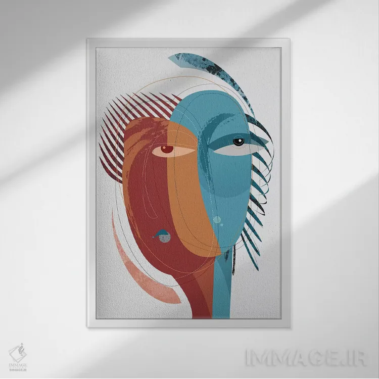 تابلو انتزاعی آتش و یخ اثر هنر و تصویرسازی سول کاری - نمای قابدار سفید