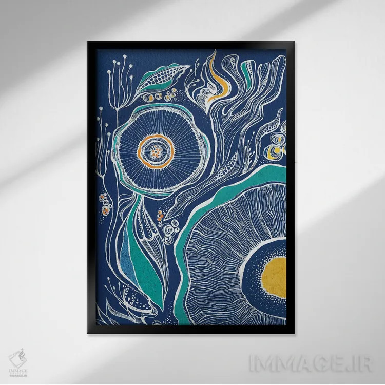 تابلو انتزاعی گل های شگفت انگیز اثر هنر و تصویرسازی سول کاری - نمای قابدار مشکی