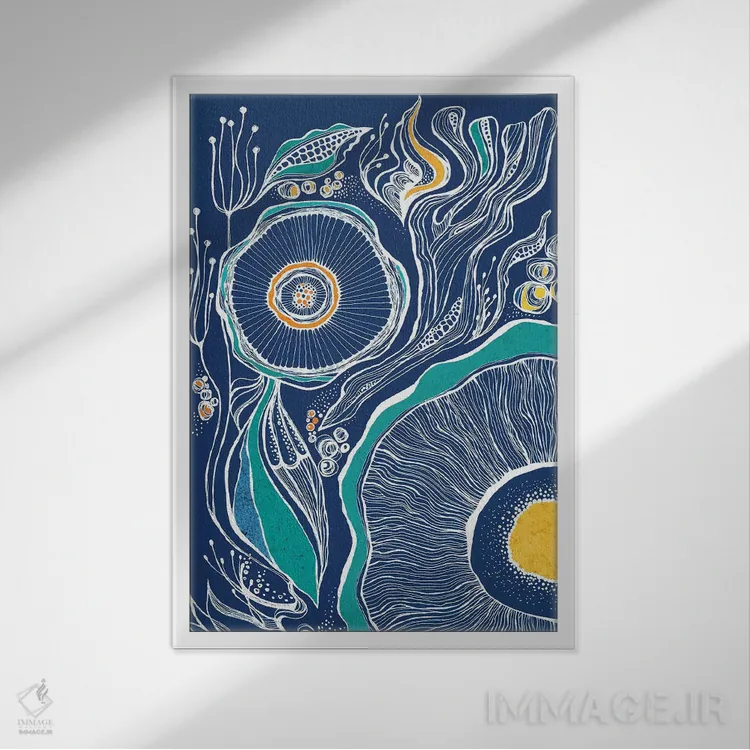 تابلو انتزاعی گل های شگفت انگیز اثر هنر و تصویرسازی سول کاری - نمای قابدار سفید