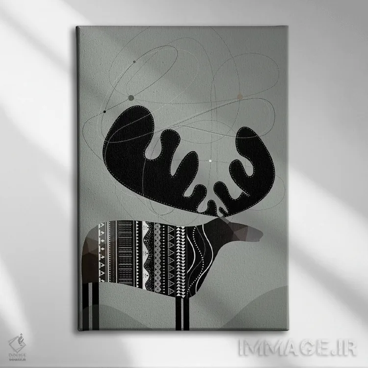 تابلو مینیمال گوزن شمالی اثر هنر و تصویرسازی سول کاری - نمای روبهرو روی دیوار