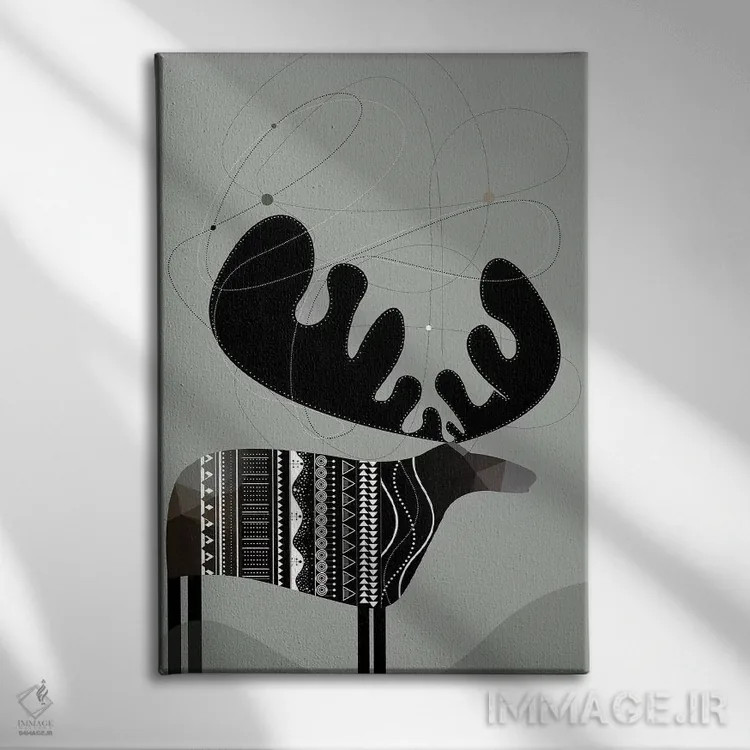 تابلو مینیمال گوزن شمالی اثر هنر و تصویرسازی سول کاری - نمای روبهرو روی دیوار