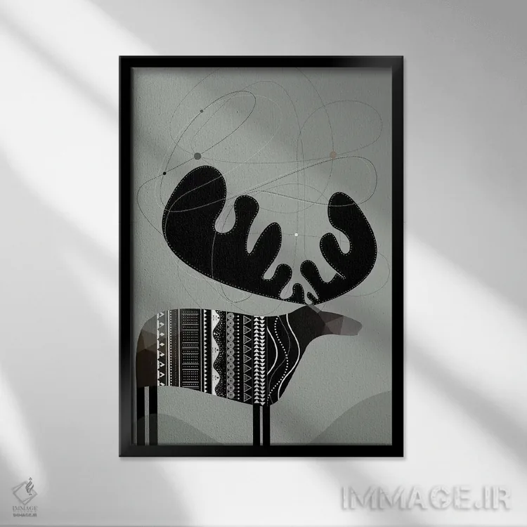تابلو مینیمال گوزن شمالی اثر هنر و تصویرسازی سول کاری - نمای قابدار مشکی
