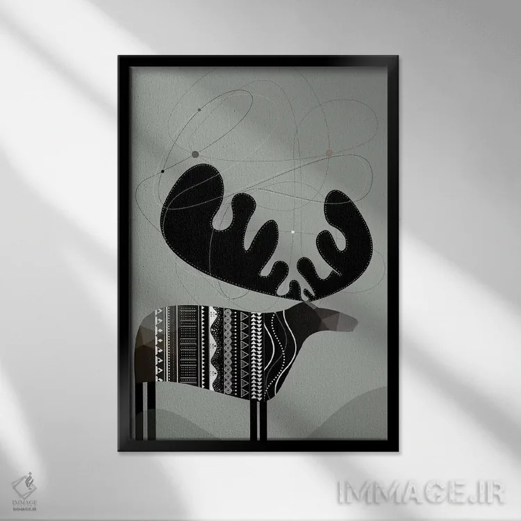تابلو مینیمال گوزن شمالی اثر هنر و تصویرسازی سول کاری - نمای قابدار مشکی