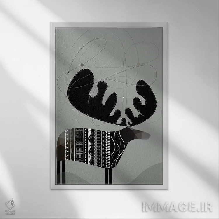 تابلو مینیمال گوزن شمالی اثر هنر و تصویرسازی سول کاری - نمای قابدار سفید