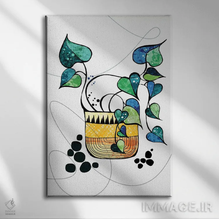 تابلو مدرن پوتوس در گلدان اثر هنر و تصویرسازی سول کاری - نمای روبهرو روی دیوار