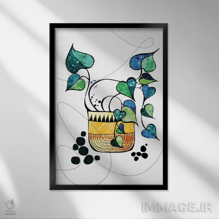 تابلو مدرن پوتوس در گلدان اثر هنر و تصویرسازی سول کاری - نمای قابدار مشکی