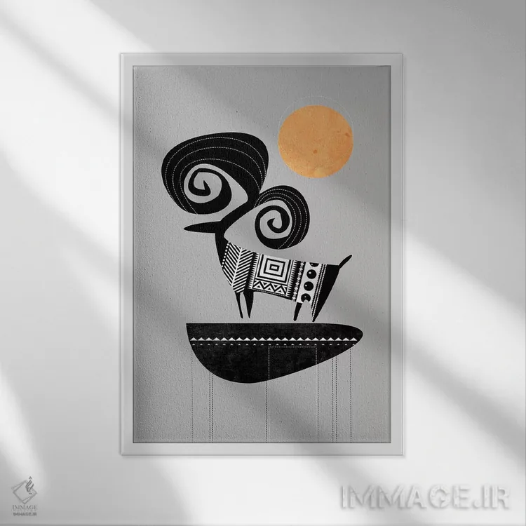 تابلو دکوراتیو قوچ اثر هنر و تصویرسازی سول کاری - نمای قابدار سفید