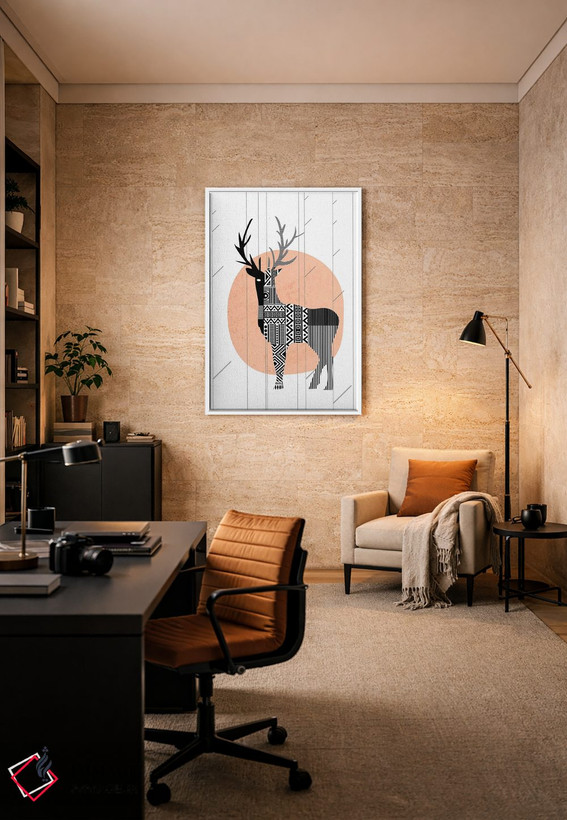 تابلو مینیمال گوزن شمال اروپا اثر هنر و تصویرسازی سول کاری - D6W