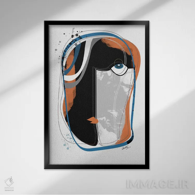 تابلو مینیمال چهره ها اثر هنر و تصویرسازی سول کاری - نمای قابدار مشکی
