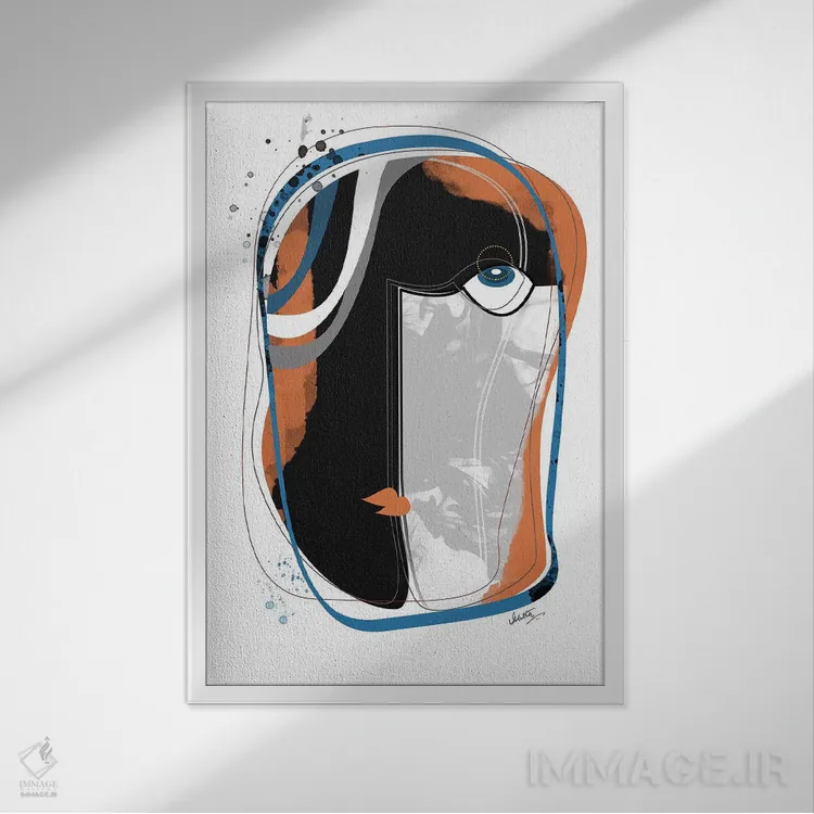 تابلو مینیمال چهره ها اثر هنر و تصویرسازی سول کاری - نمای قابدار سفید