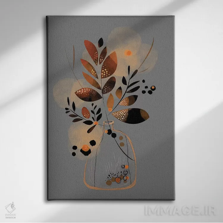 تابلو مدرن دسته گل خشک اثر هنر و تصویرسازی سول کاری - نمای روبهرو روی دیوار