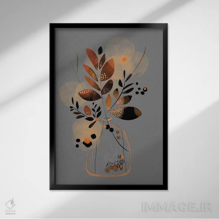 تابلو مدرن دسته گل خشک اثر هنر و تصویرسازی سول کاری - نمای قابدار مشکی