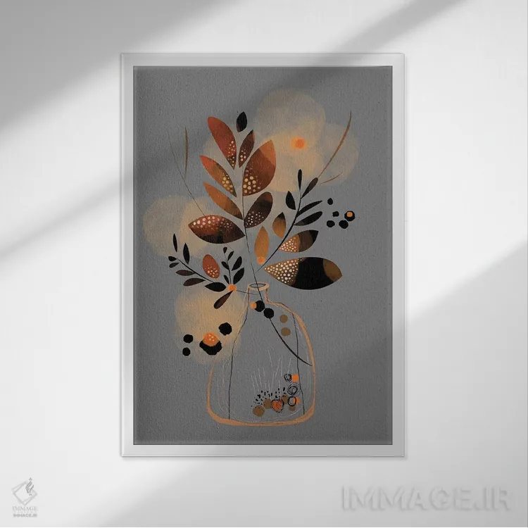 تابلو مدرن دسته گل خشک اثر هنر و تصویرسازی سول کاری - نمای قابدار سفید