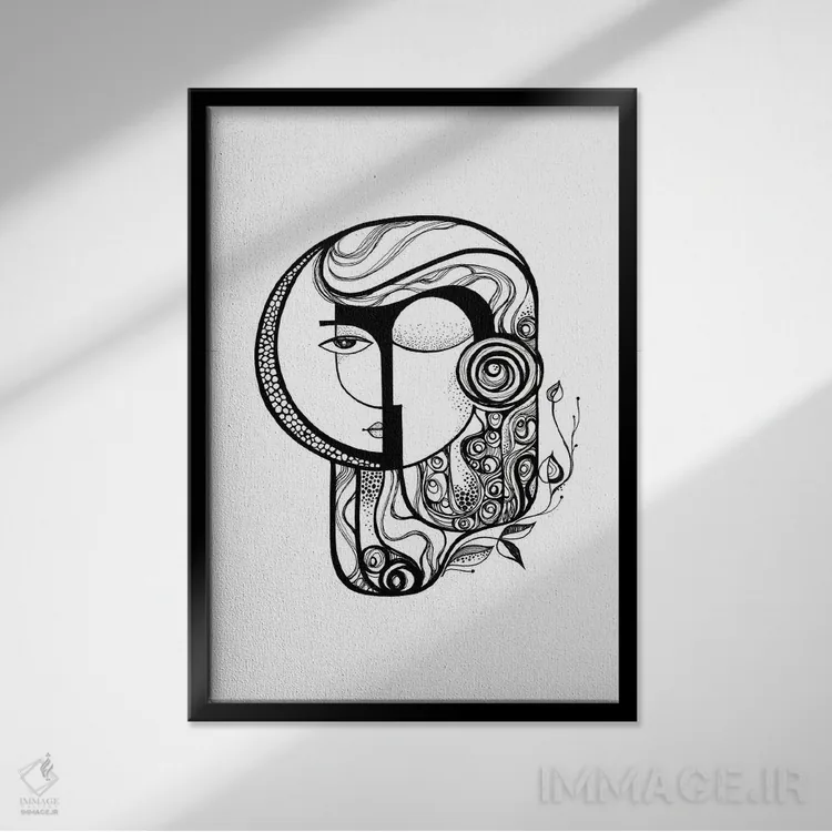 تابلو انتزاعی خورشید ماه زمین اثر هنر و تصویرسازی سول کاری - نمای قابدار مشکی