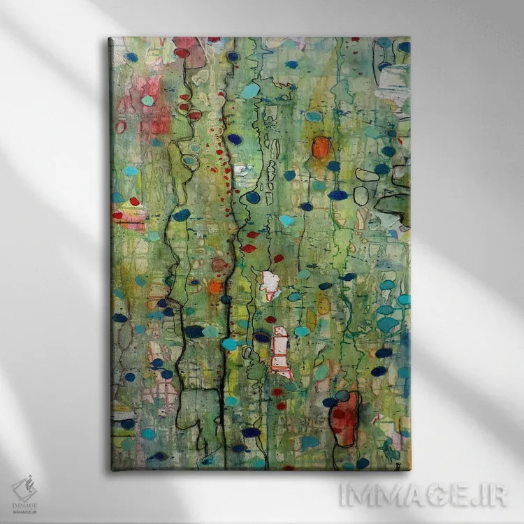 تابلو انتزاعی در شرایط آزمایشگاهی اثر سیلوی دمر - نمای روبهرو روی دیوار