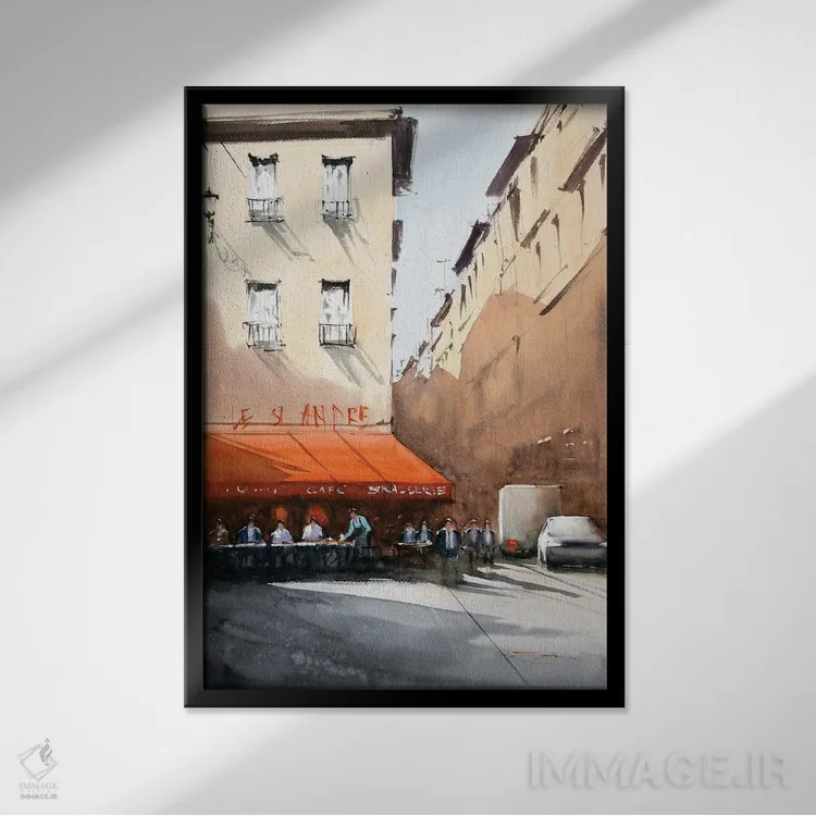 تابلو دکوراتیو Paris,رستوران کنار جاده ای، پاریس اثر سواروپ دانداپات - نمای قابدار مشکی