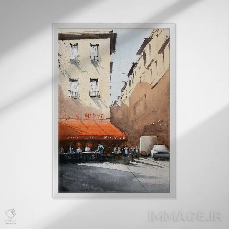 تابلو دکوراتیو Paris,رستوران کنار جاده ای، پاریس اثر سواروپ دانداپات - نمای قابدار سفید