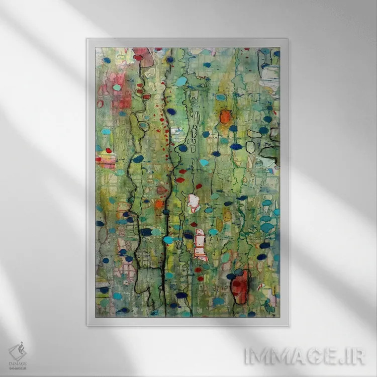 تابلو انتزاعی در شرایط آزمایشگاهی اثر سیلوی دمر - نمای قابدار سفید