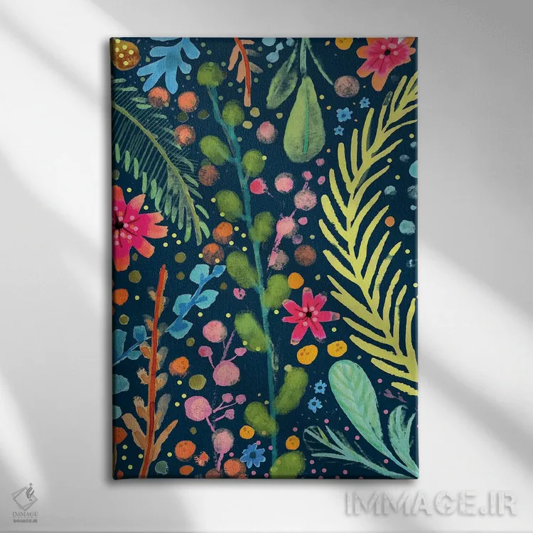 تابلو دکوراتیو چمنزارها بر زمینه آبی اثر سیلوی دمر - نمای روبهرو روی دیوار