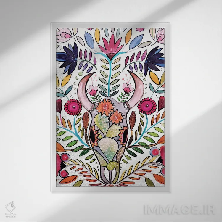 تابلو دکوراتیو جمجمه بوهمی اثر سیلوی دمر - نمای قابدار سفید