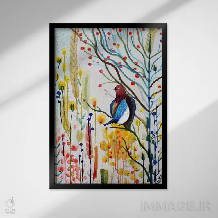 تابلو انتزاعی زیر شاخه ها اثر سیلوی دمر - نمای قابدار مشکی
