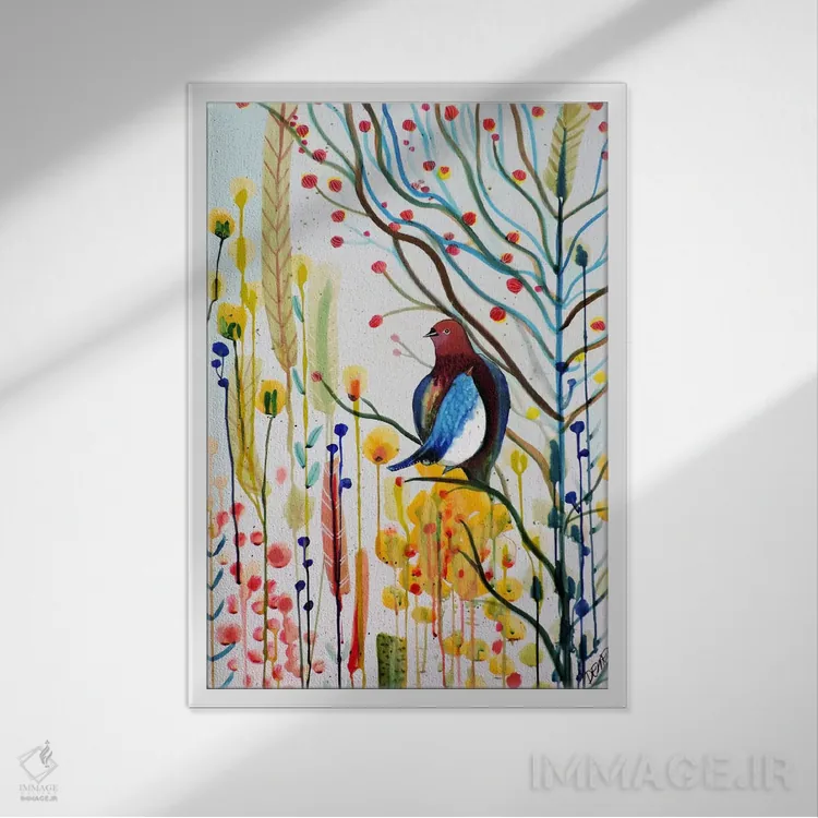 تابلو انتزاعی زیر شاخه ها اثر سیلوی دمر - نمای قابدار سفید
