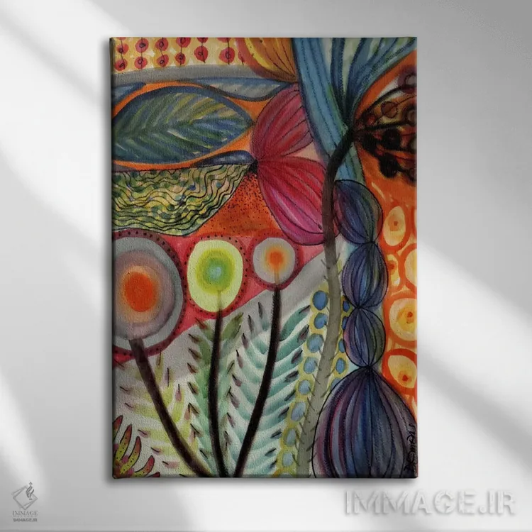 تابلو انتزاعی گیاهان چندساله اثر سیلوی دمر - نمای روبهرو روی دیوار