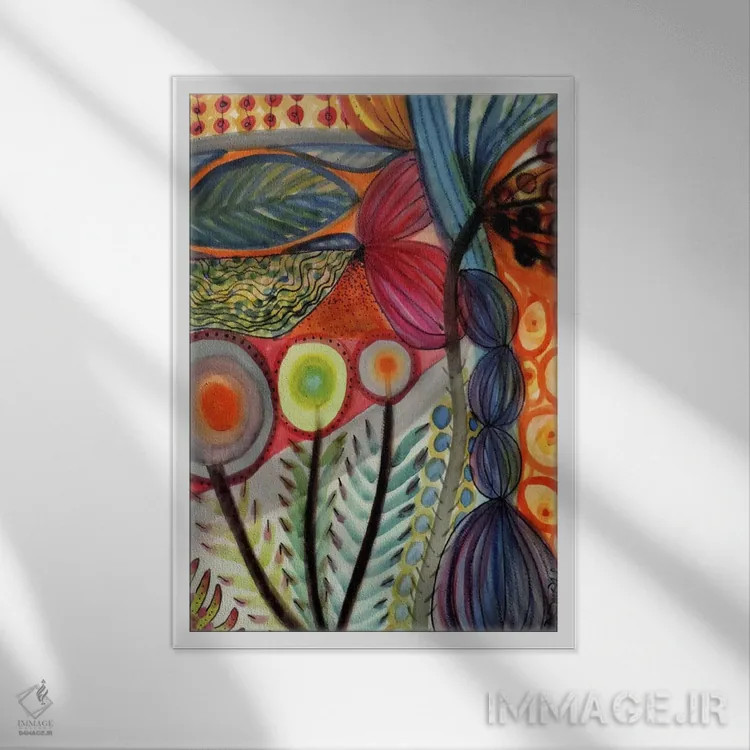تابلو انتزاعی گیاهان چندساله اثر سیلوی دمر - نمای قابدار سفید