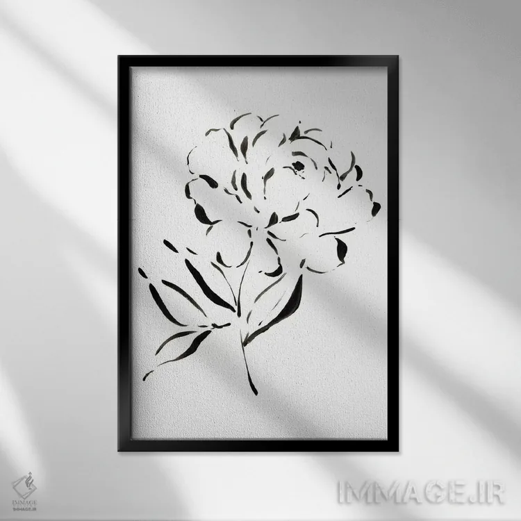 تابلو مینیمال اتود گل صدتومانی اثر ملیسا سلمین - نمای قابدار مشکی