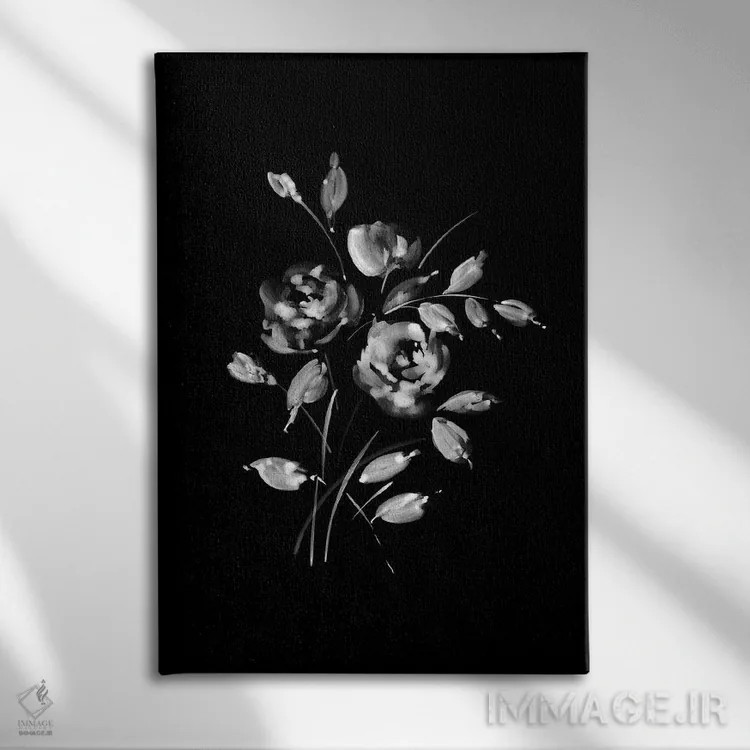 تابلو مینیمال دسته گل سفید اثر ملیسا سلمین - نمای روبهرو روی دیوار