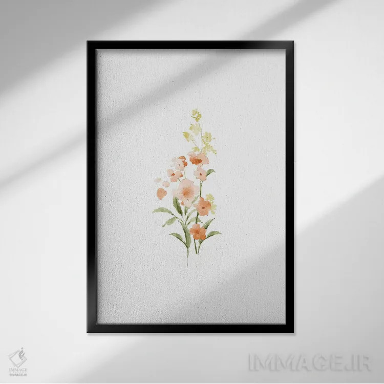 تابلو مینیمال شکوفه های بهاری شماره ۳ اثر ملیسا سلمین - نمای قابدار مشکی