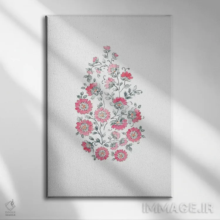 تابلو مینیمال نقش بته جقه آبرنگی شماره ۳ اثر ملیسا سلمین - نمای روبهرو روی دیوار
