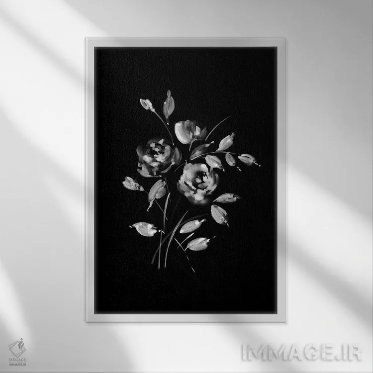 تابلو مینیمال دسته گل سفید اثر ملیسا سلمین - نمای قابدار سفید