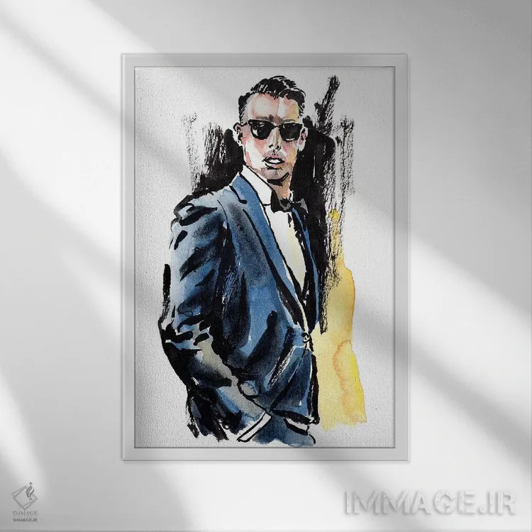 تابلو دکوراتیو مرد شیک پوش اثر سان فلومن - نمای قابدار سفید