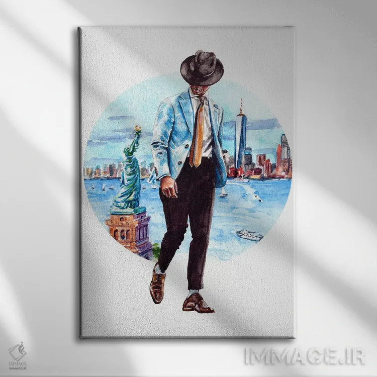 تابلو دکوراتیو مرد نیویورکی اثر سان فلومن - نمای روبهرو روی دیوار