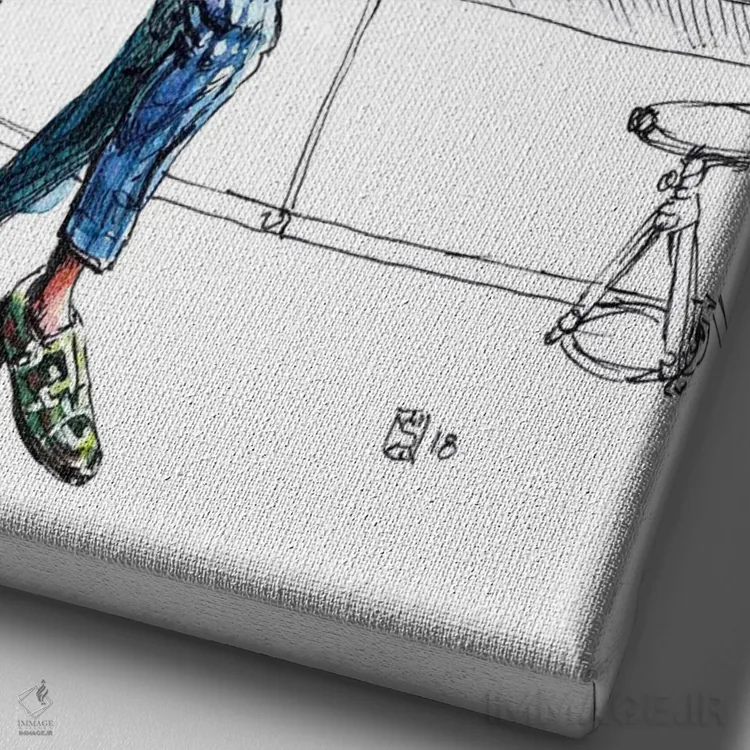 تابلو دکوراتیو مرد اژدها قهوه می گیرد اثر سان فلومن - نمای نزدیک بافت بوم