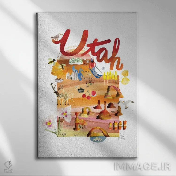 تابلو دکوراتیو نقشه یوتا اثر سارا فرانکلین - نمای روبهرو روی دیوار